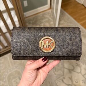 Michael Kors Dark Brown Wallet with Gold Logo